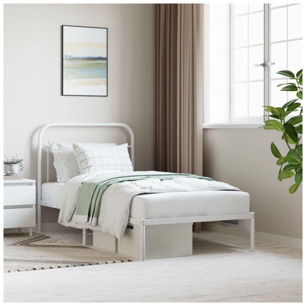 Metal Bed Frame with Headboard White 100x190 cm