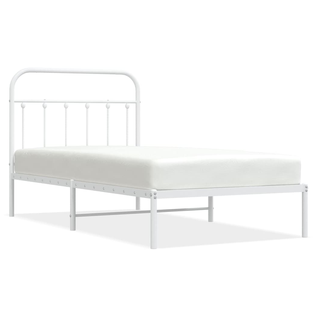 Metal Bed Frame with Headboard White 100x190 cm