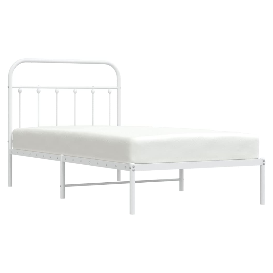 Metal Bed Frame with Headboard White 100x190 cm