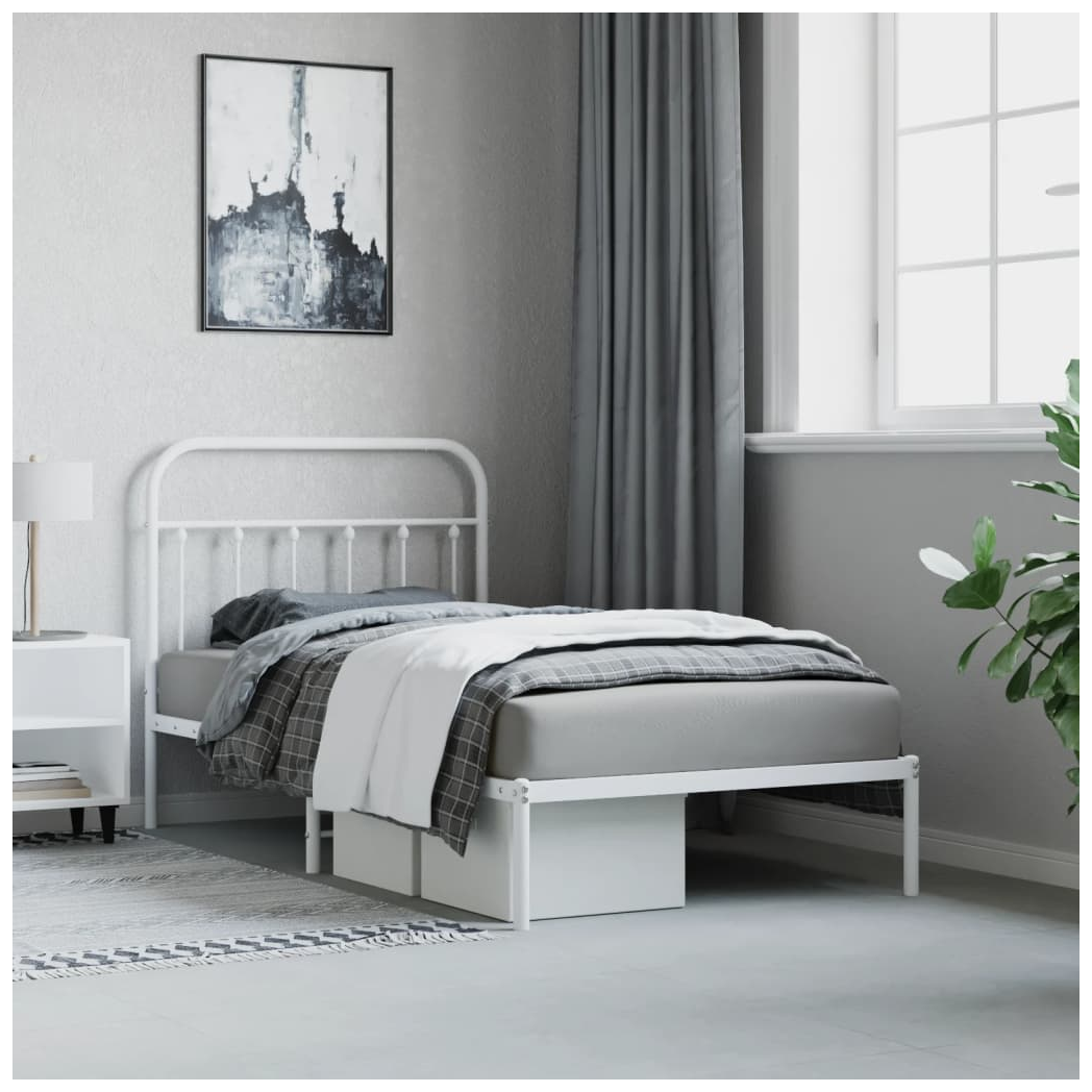 Metal Bed Frame with Headboard White 100x190 cm