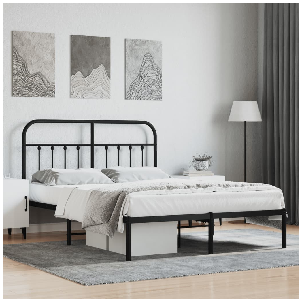 Metal Bed Frame with Headboard Black 140x190 cm