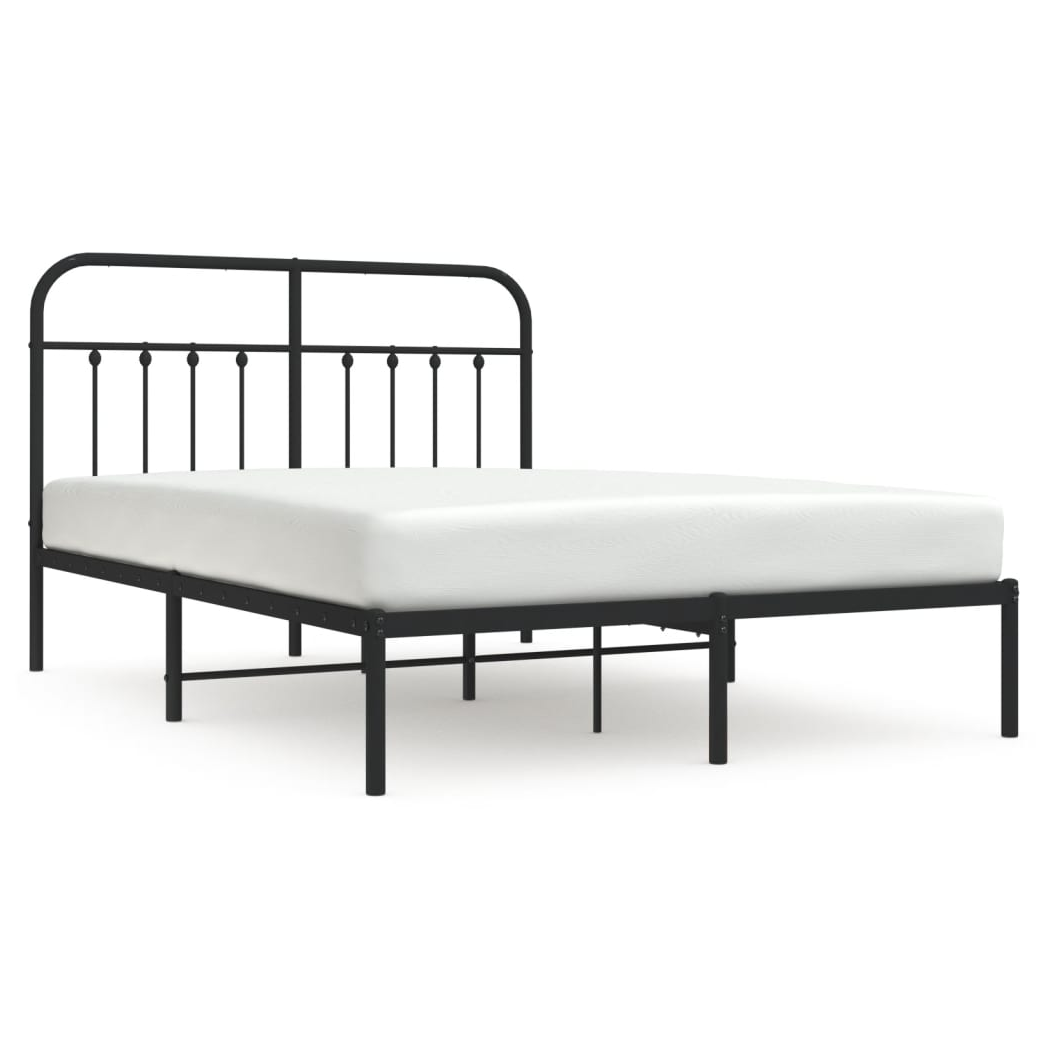 Metal Bed Frame with Headboard Black 140x190 cm