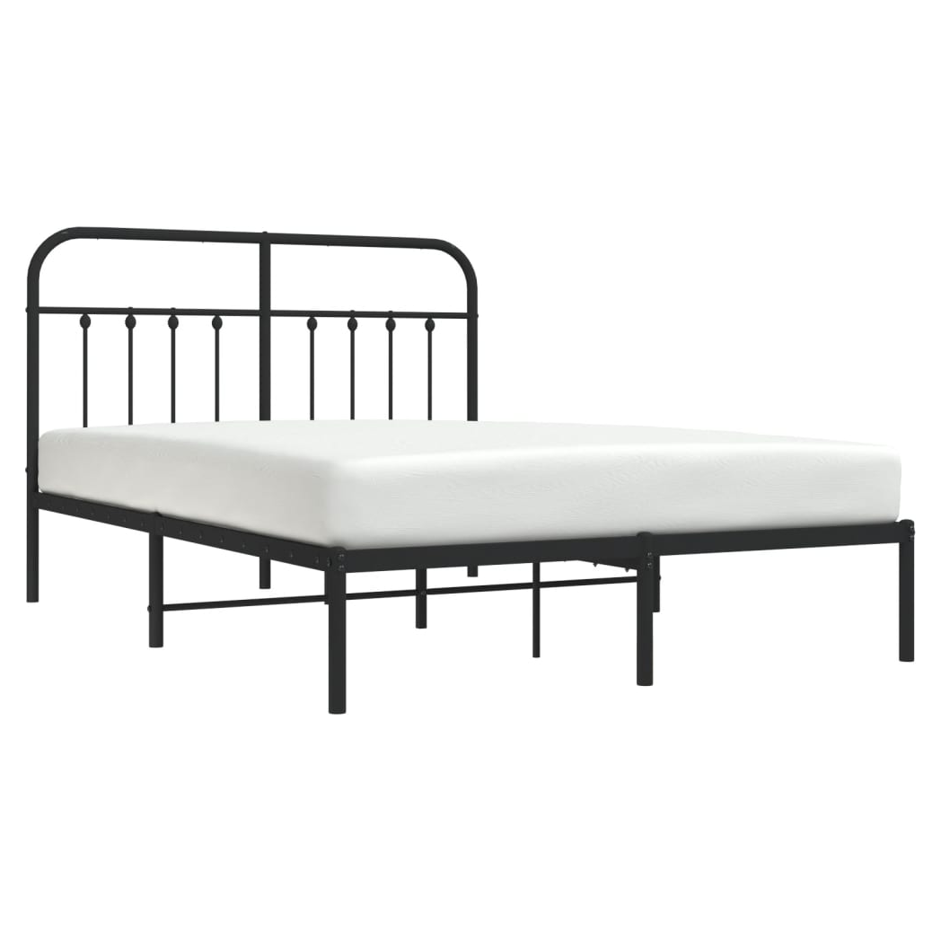 Metal Bed Frame with Headboard Black 140x190 cm