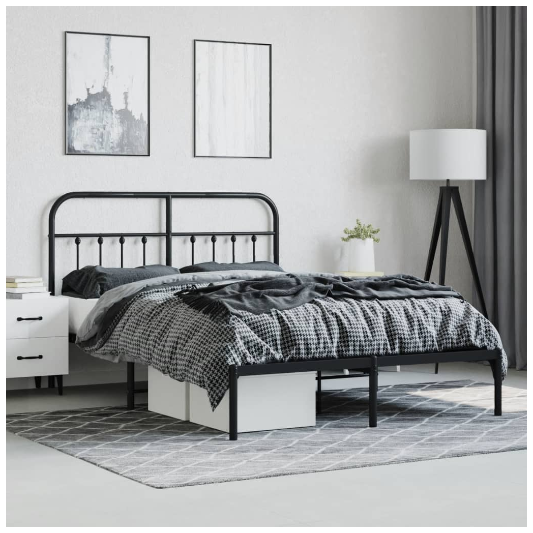 Metal Bed Frame with Headboard Black 140x190 cm