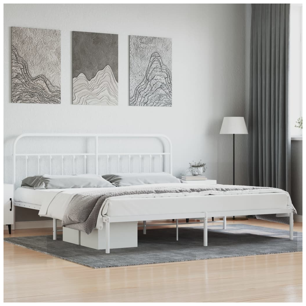 Metal Bed Frame with Headboard White 200x200 cm