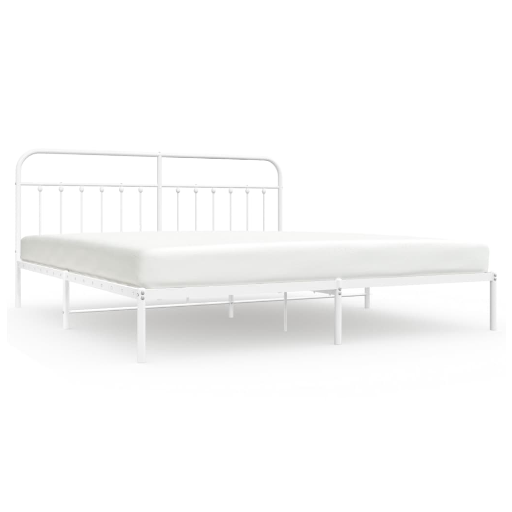 Metal Bed Frame with Headboard White 200x200 cm