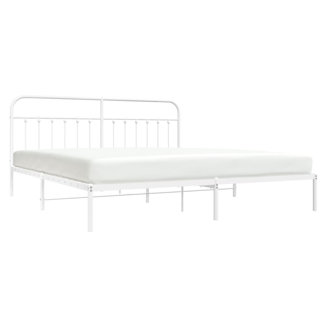 Metal Bed Frame with Headboard White 200x200 cm