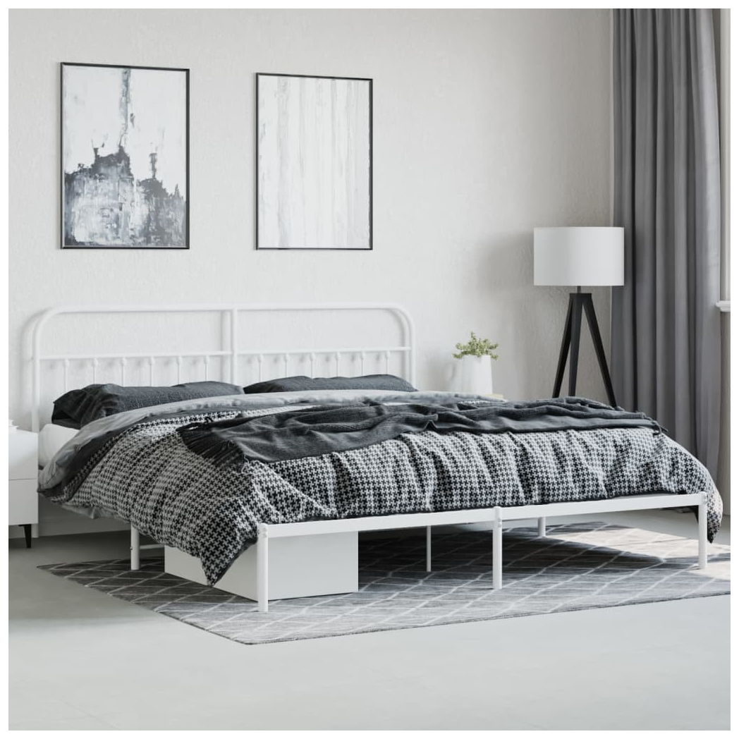 Metal Bed Frame with Headboard White 200x200 cm