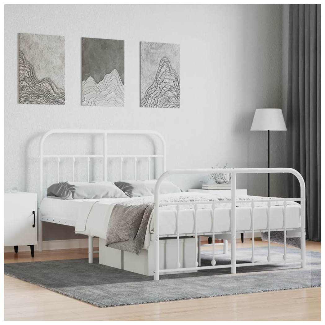 Metal Bed Frame with Headboard and Footboard White 120x200 cm