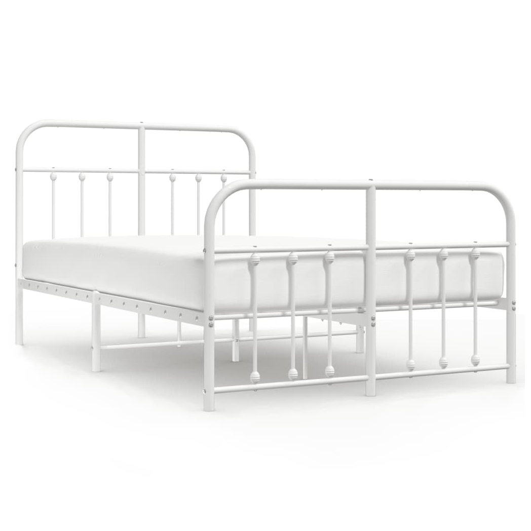 Metal Bed Frame with Headboard and Footboard White 120x200 cm