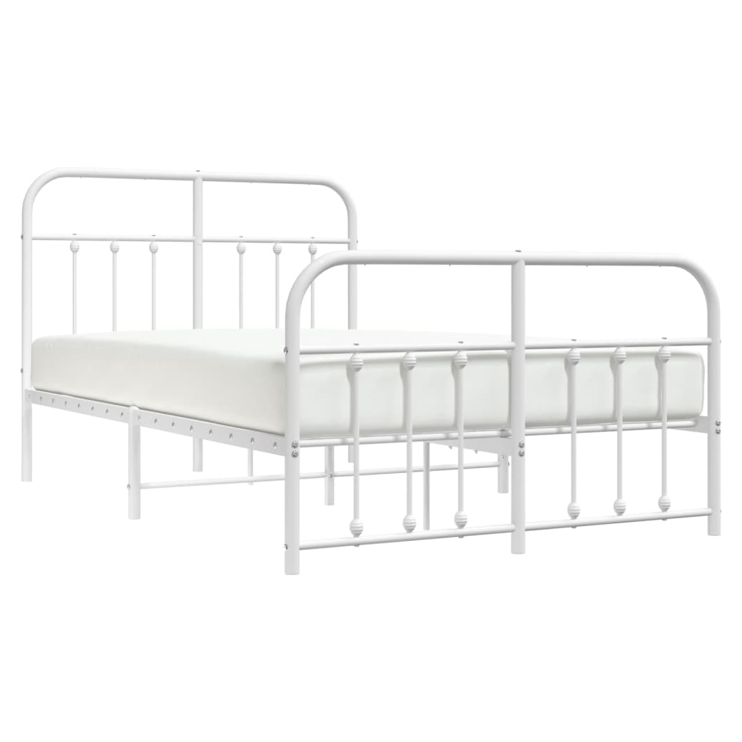 Metal Bed Frame with Headboard and Footboard White 120x200 cm