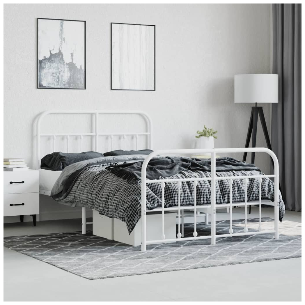 Metal Bed Frame with Headboard and Footboard White 120x200 cm
