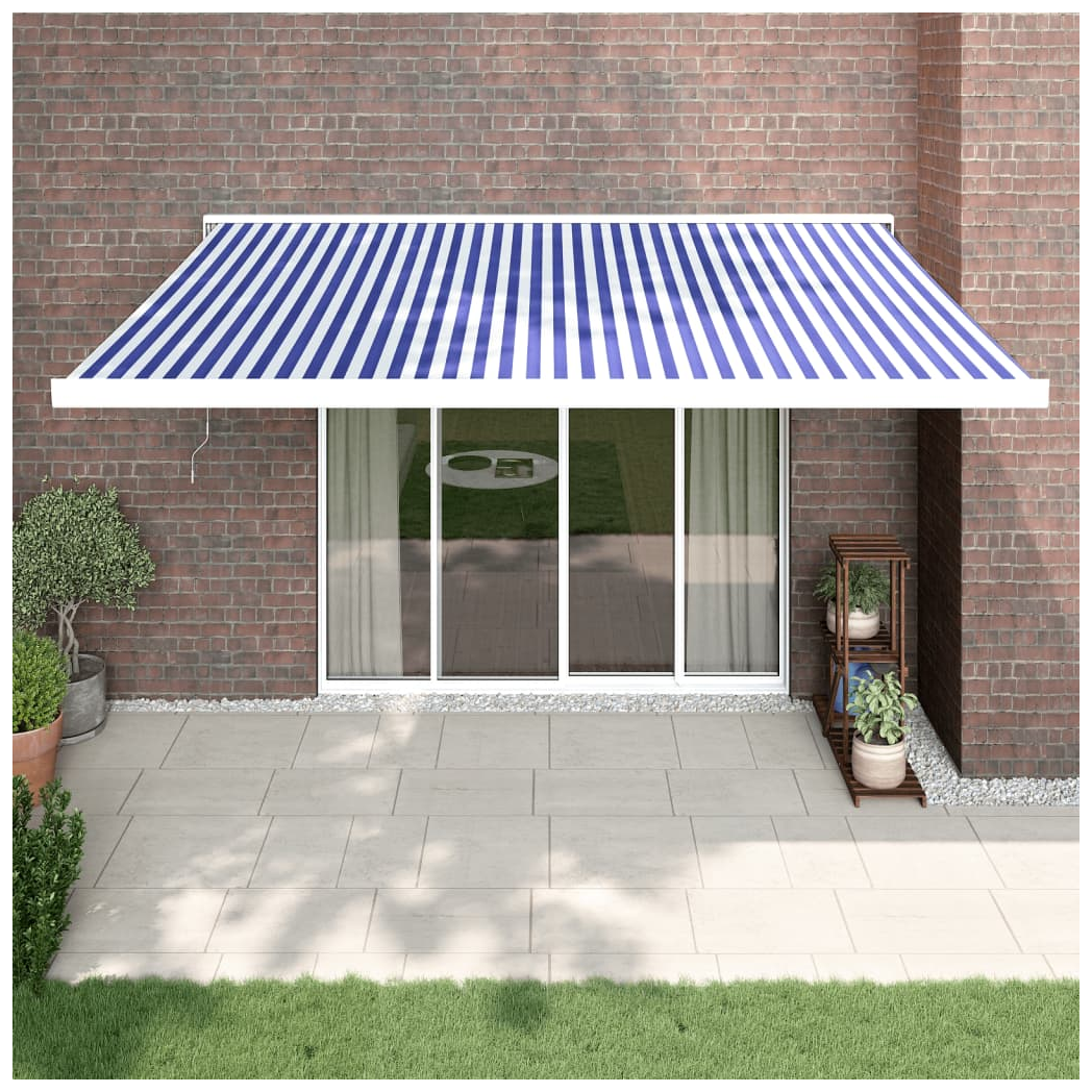 Retractable Awning Blue and White 4x3 m Fabric and Aluminium