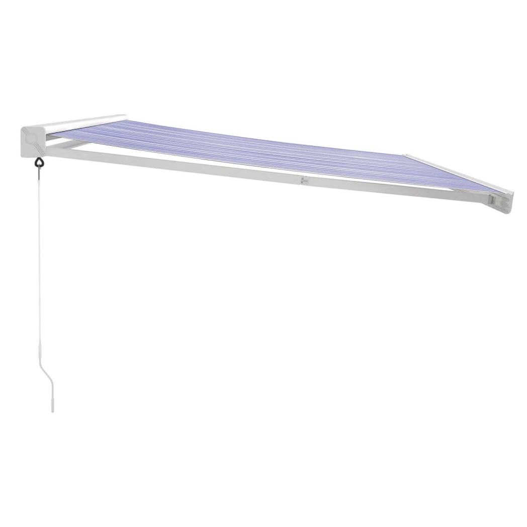 Retractable Awning Blue and White 4x3 m Fabric and Aluminium
