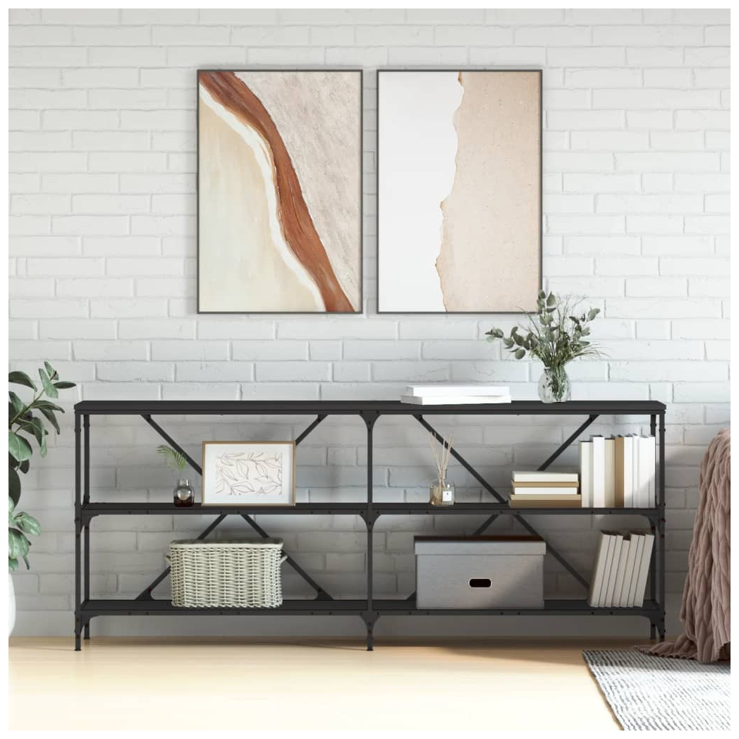 Console Table Black 180x30x75 cm Engineered Wood and Iron