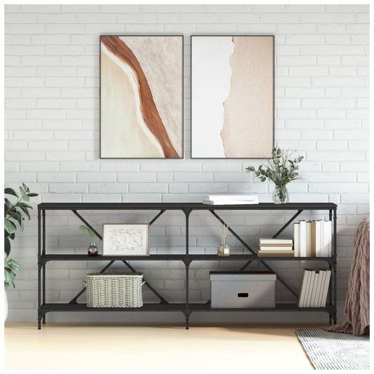 Console Table Black 180x30x75 cm Engineered Wood and Iron