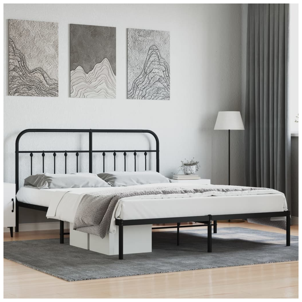 Metal Bed Frame with Headboard Black 183x213 cm