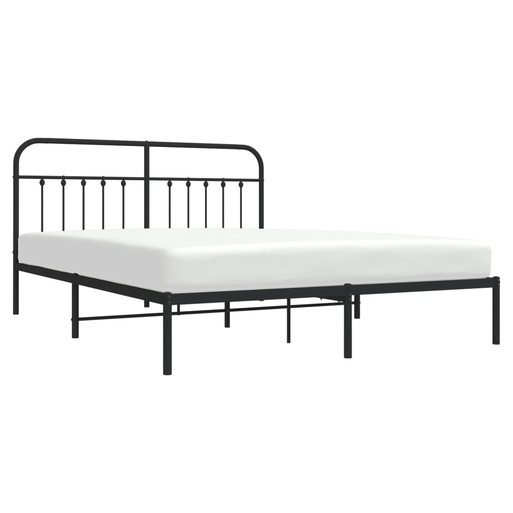 Metal Bed Frame with Headboard Black 183x213 cm