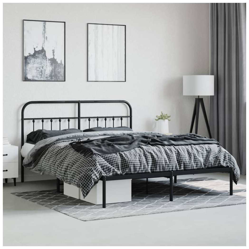 Metal Bed Frame with Headboard Black 183x213 cm