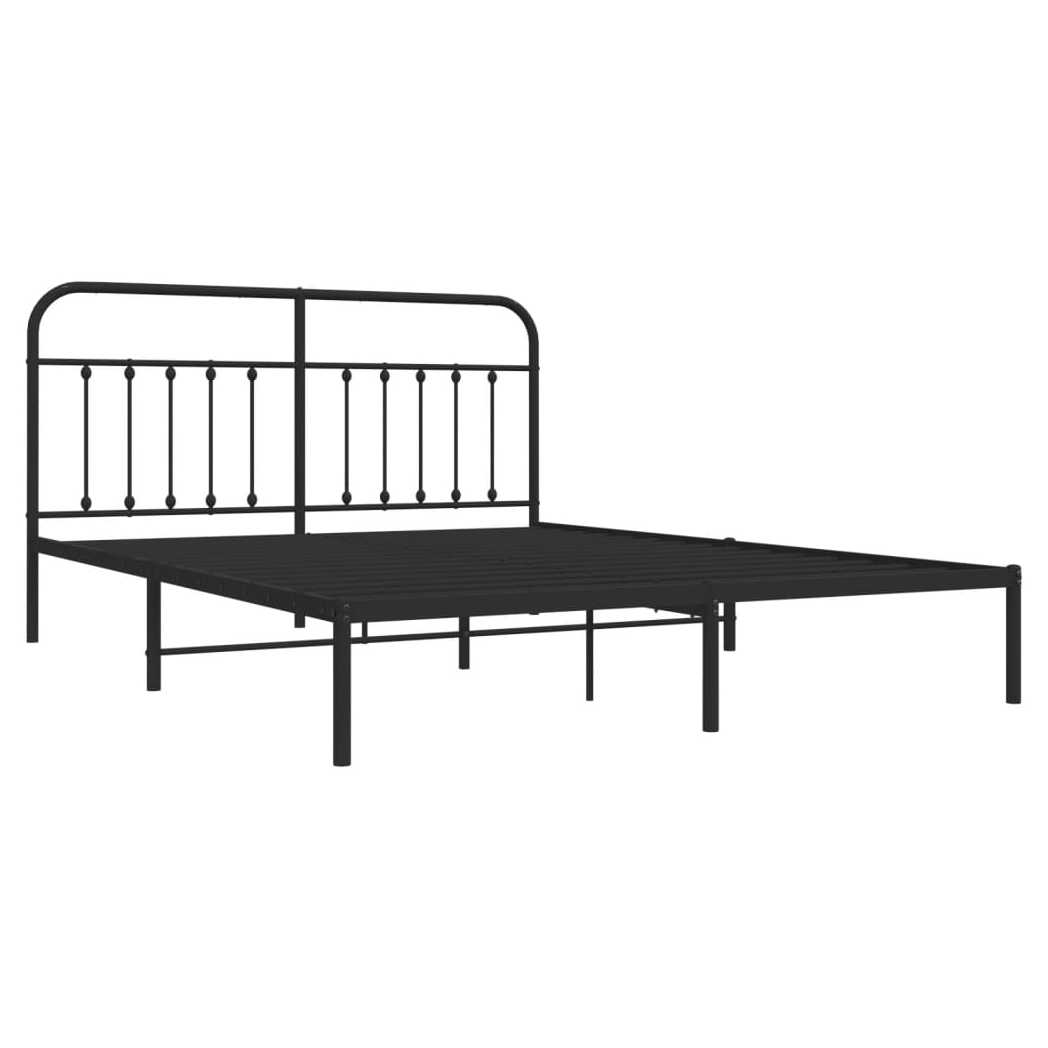 Metal Bed Frame with Headboard Black 183x213 cm