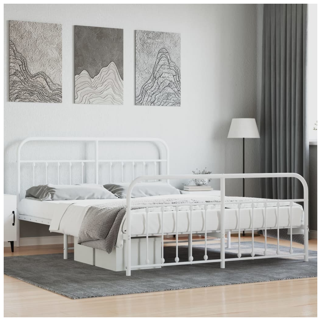 Metal Bed Frame with Headboard and Footboard White 160x200 cm