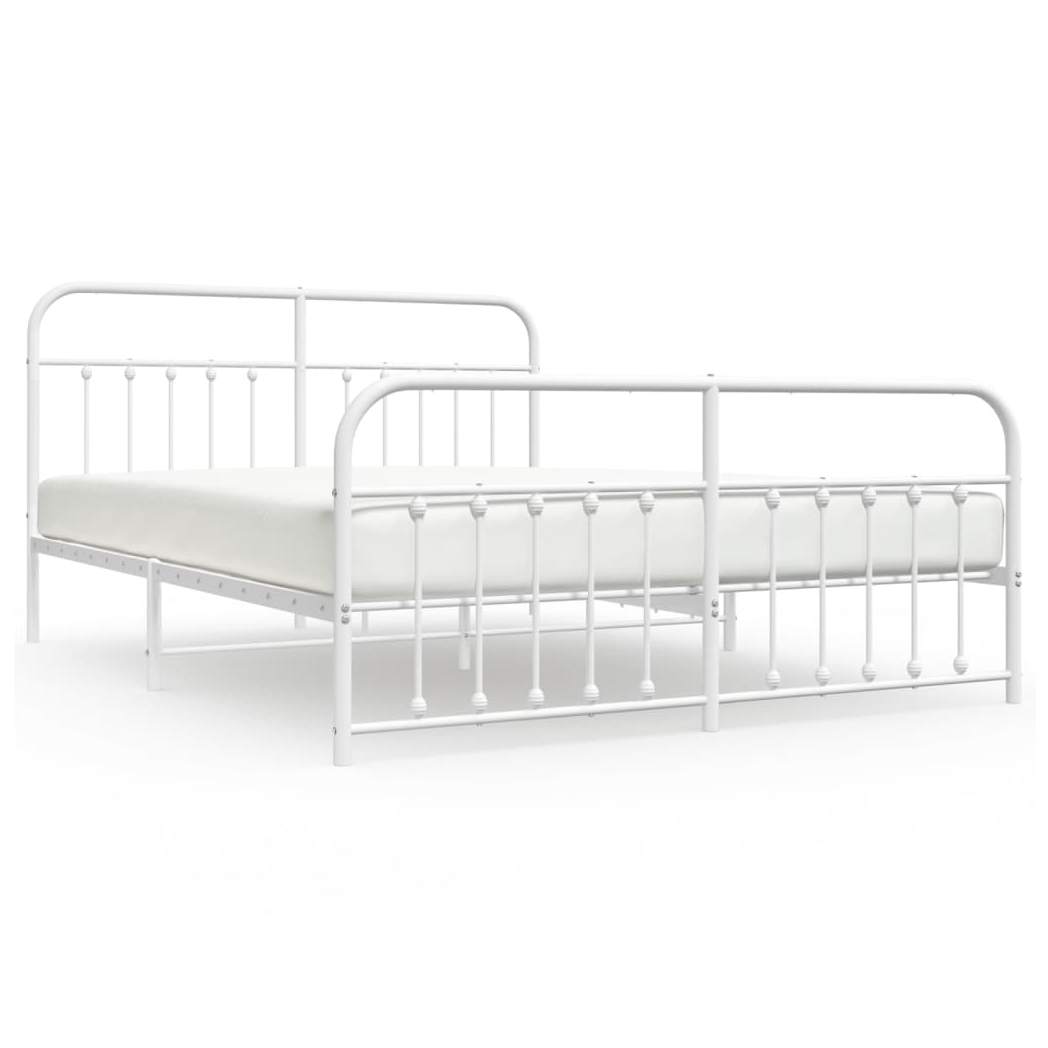 Metal Bed Frame with Headboard and Footboard White 160x200 cm