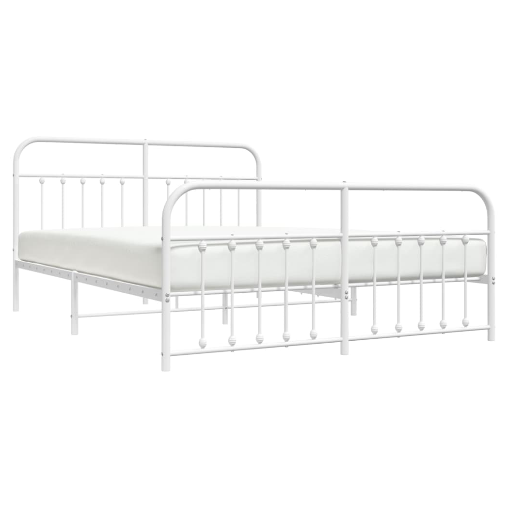 Metal Bed Frame with Headboard and Footboard White 160x200 cm