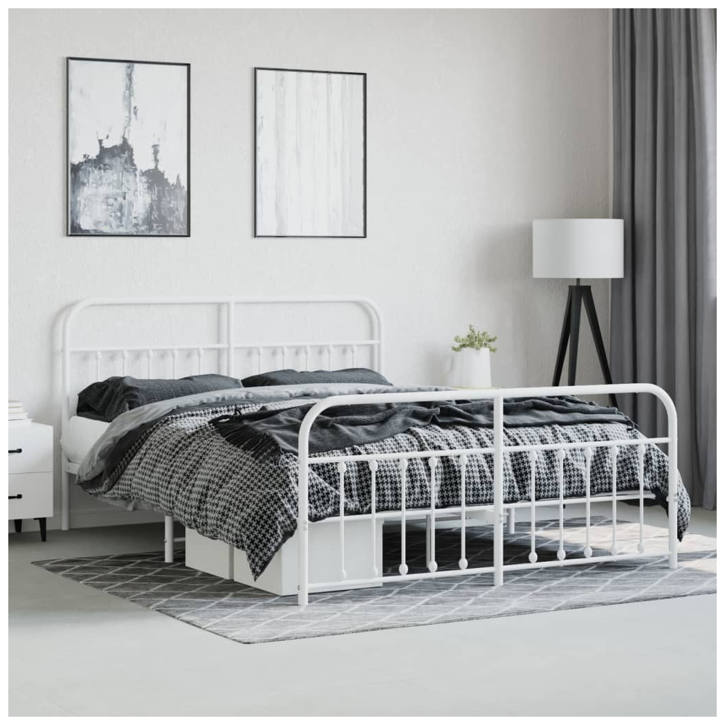 Metal Bed Frame with Headboard and Footboard White 160x200 cm