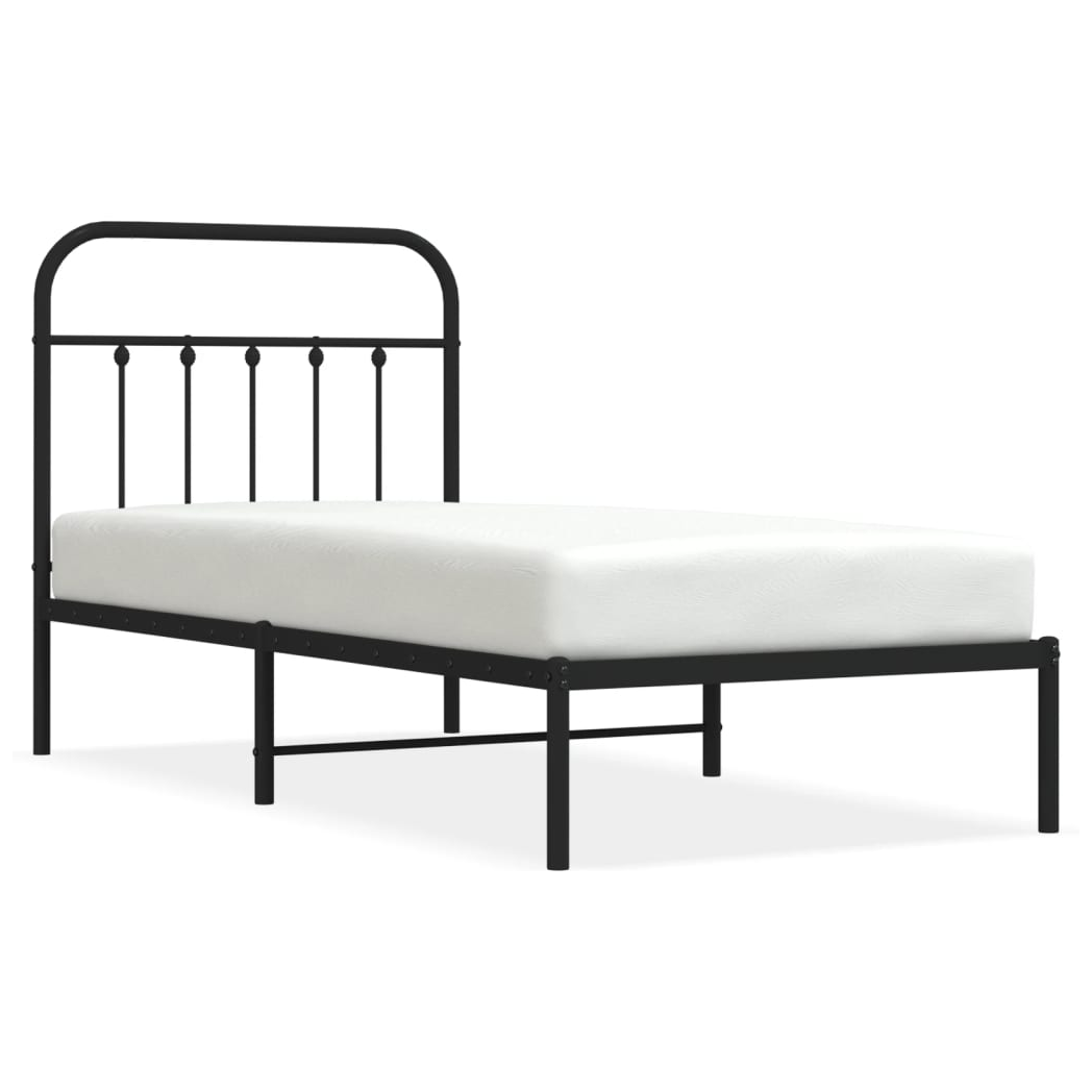 Metal Bed Frame with Headboard Black 90x200 cm