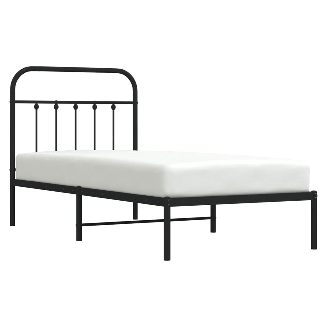 Metal Bed Frame with Headboard Black 90x200 cm