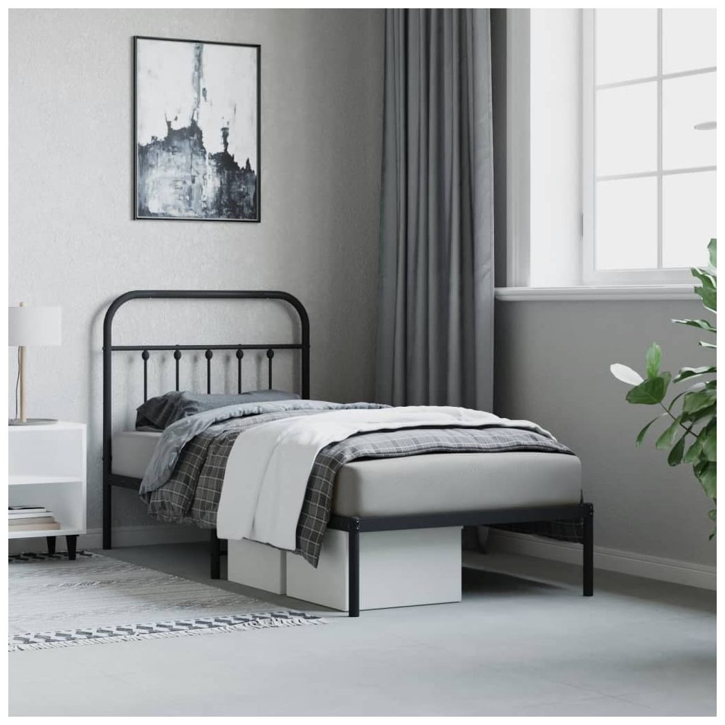 Metal Bed Frame with Headboard Black 90x200 cm