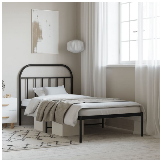 Metal Bed Frame with Headboard Black 100x190 cm