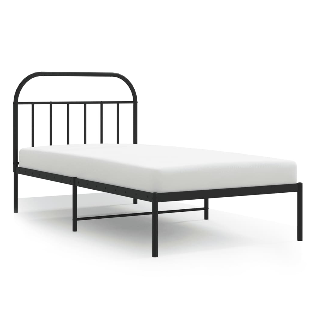 Metal Bed Frame with Headboard Black 100x190 cm