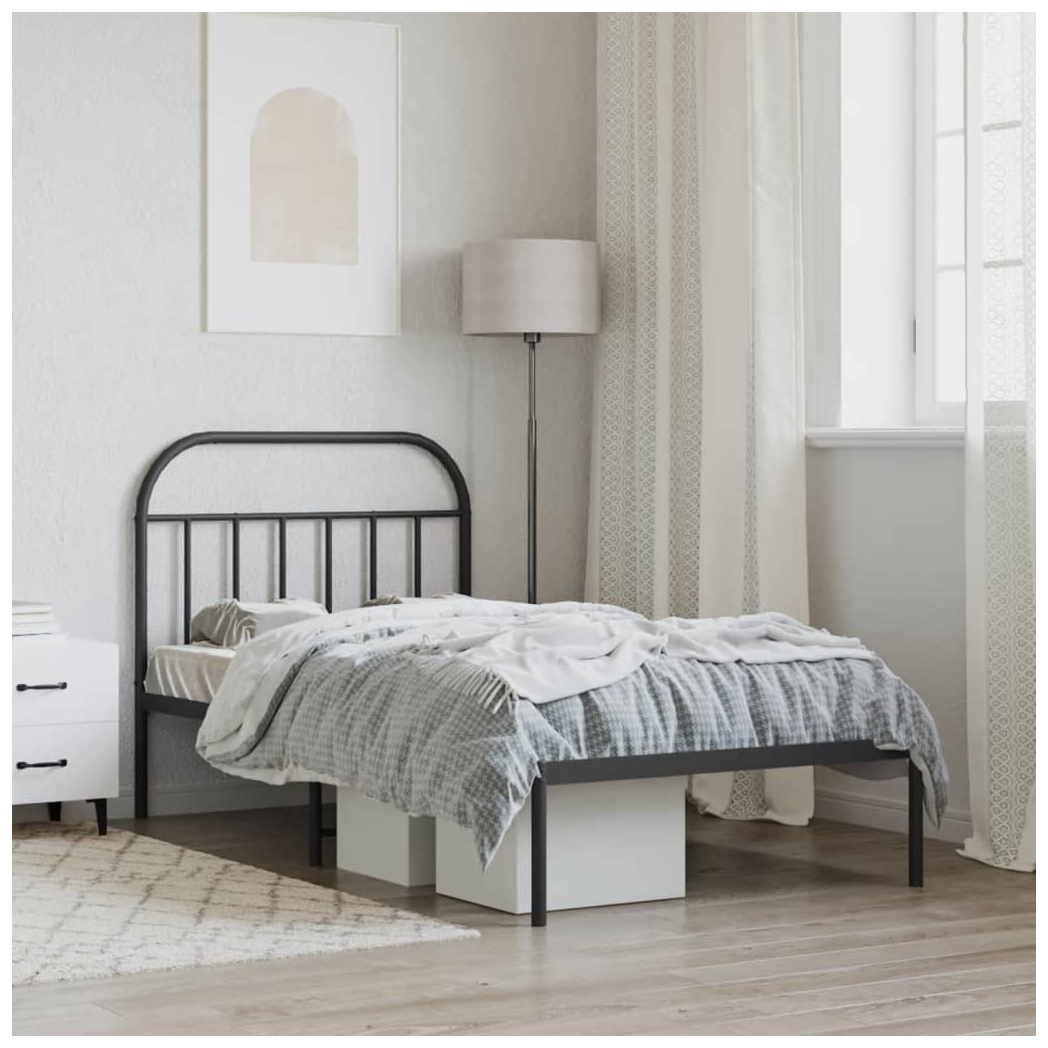 Metal Bed Frame with Headboard Black 100x190 cm