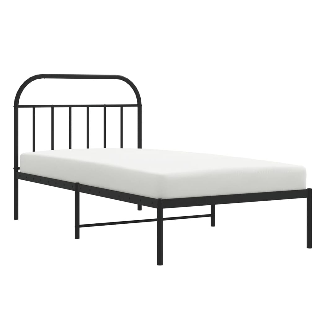 Metal Bed Frame with Headboard Black 100x190 cm