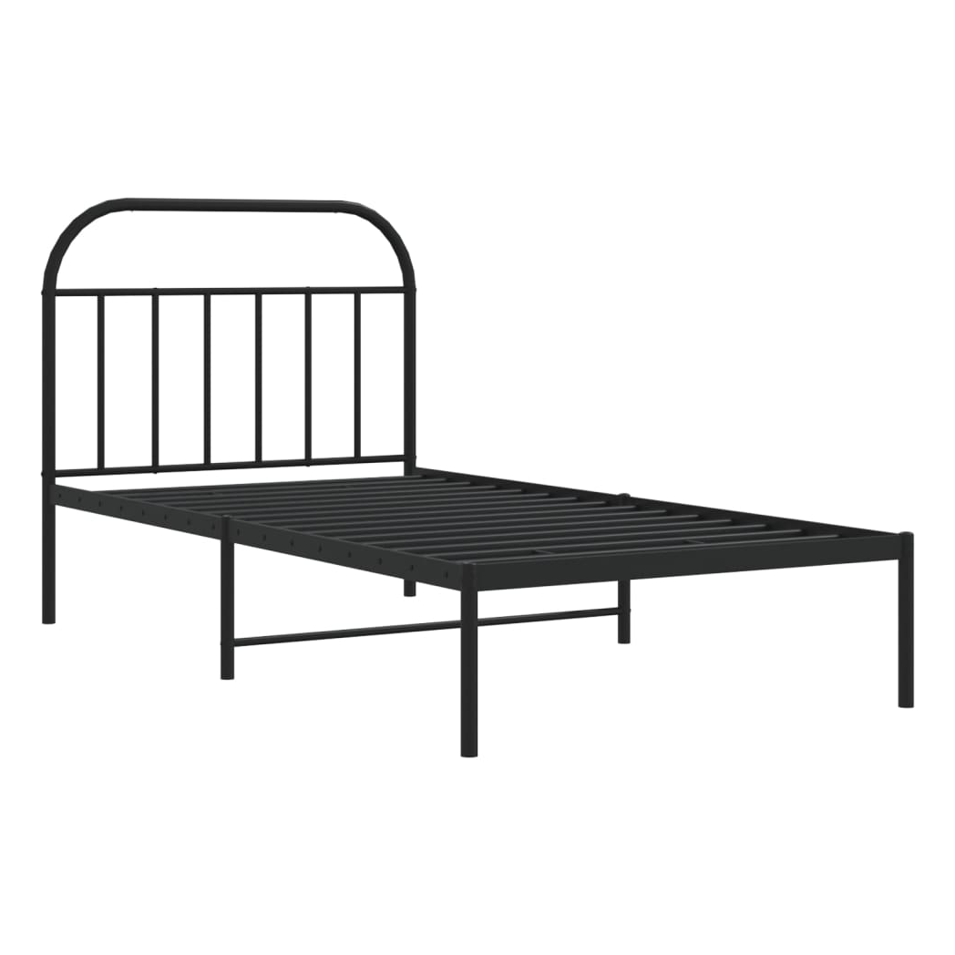 Metal Bed Frame with Headboard Black 100x190 cm