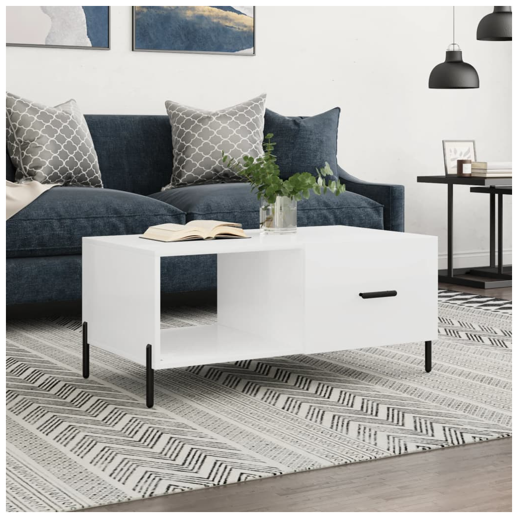 Coffee Table High Gloss White 90x50x40 cm Engineered Wood