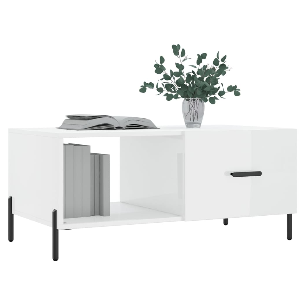 Coffee Table High Gloss White 90x50x40 cm Engineered Wood