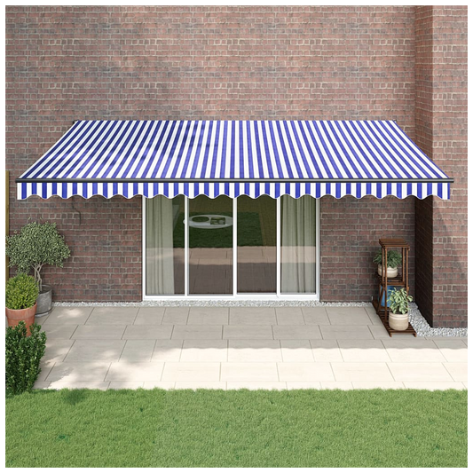 Retractable Awning Blue and White 5x3 m Fabric and Aluminium
