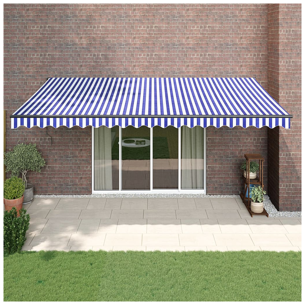 Retractable Awning Blue and White 5x3 m Fabric and Aluminium