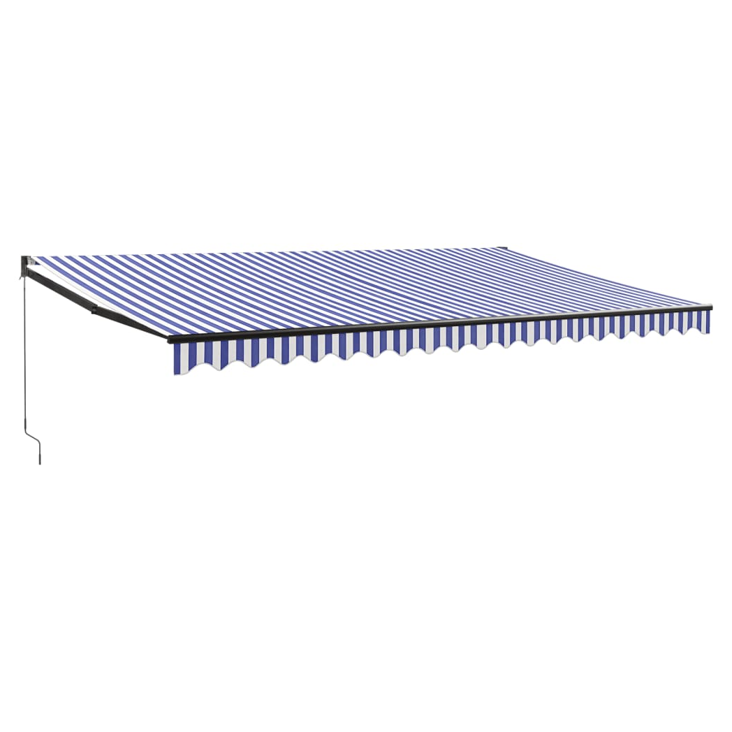 Retractable Awning Blue and White 5x3 m Fabric and Aluminium