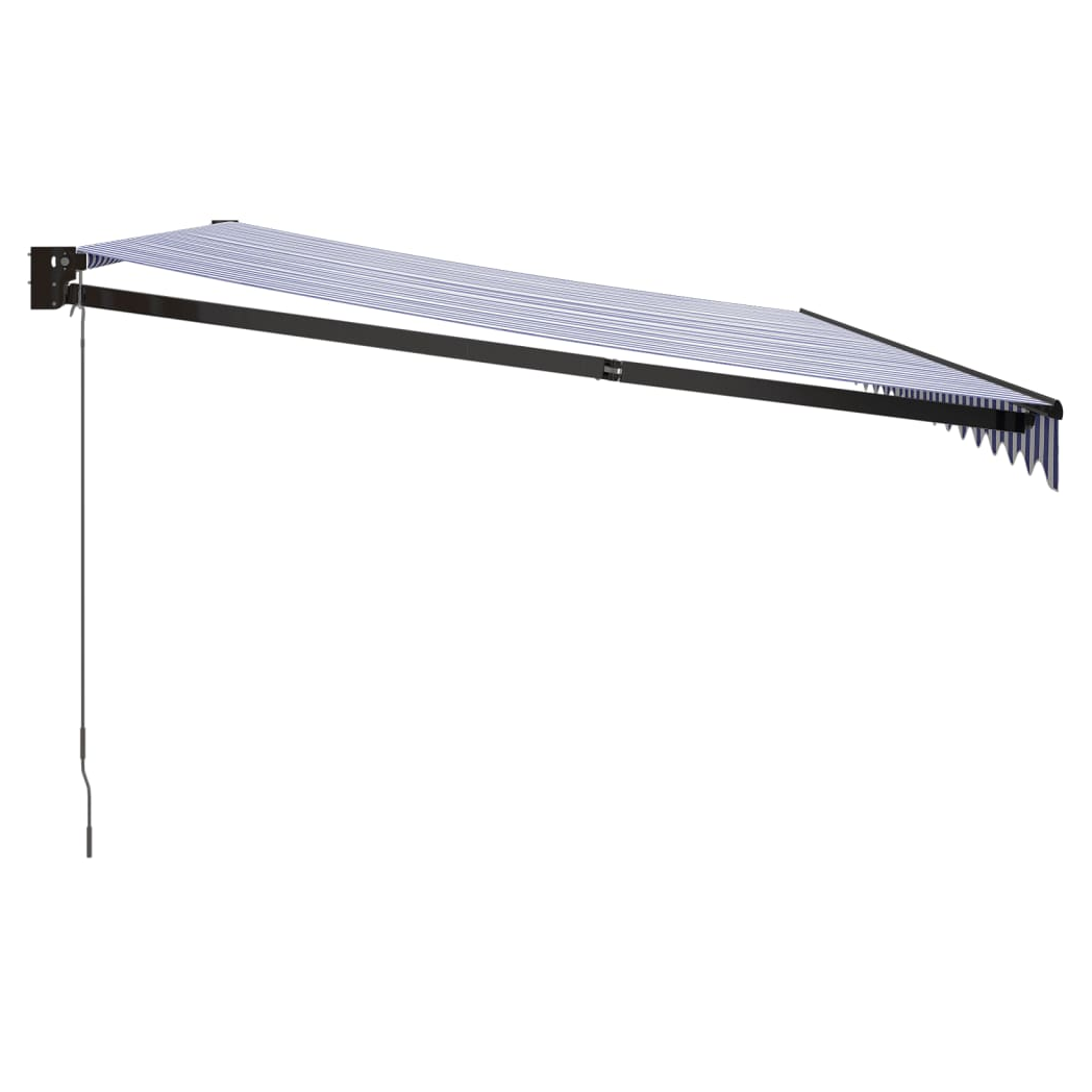 Retractable Awning Blue and White 5x3 m Fabric and Aluminium