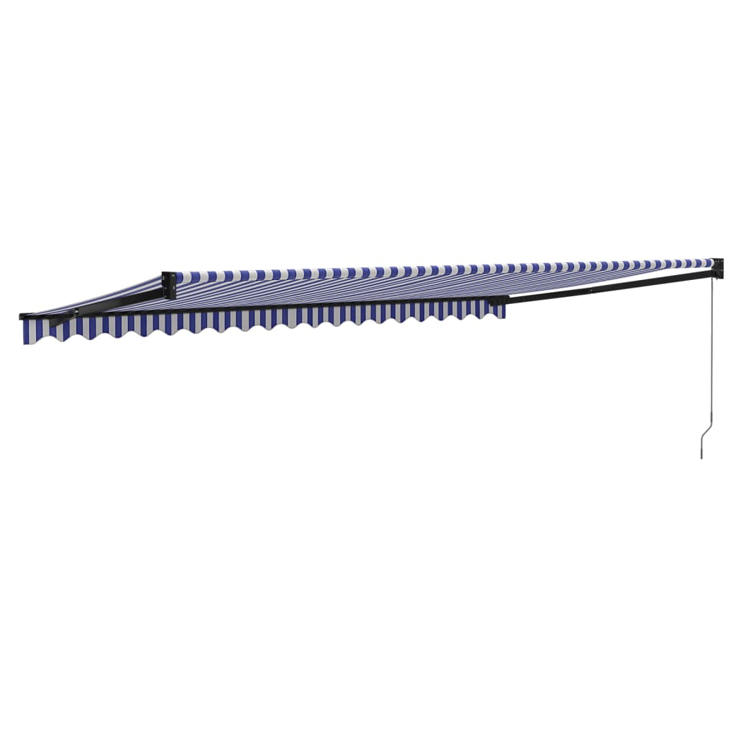 Retractable Awning Blue and White 5x3 m Fabric and Aluminium