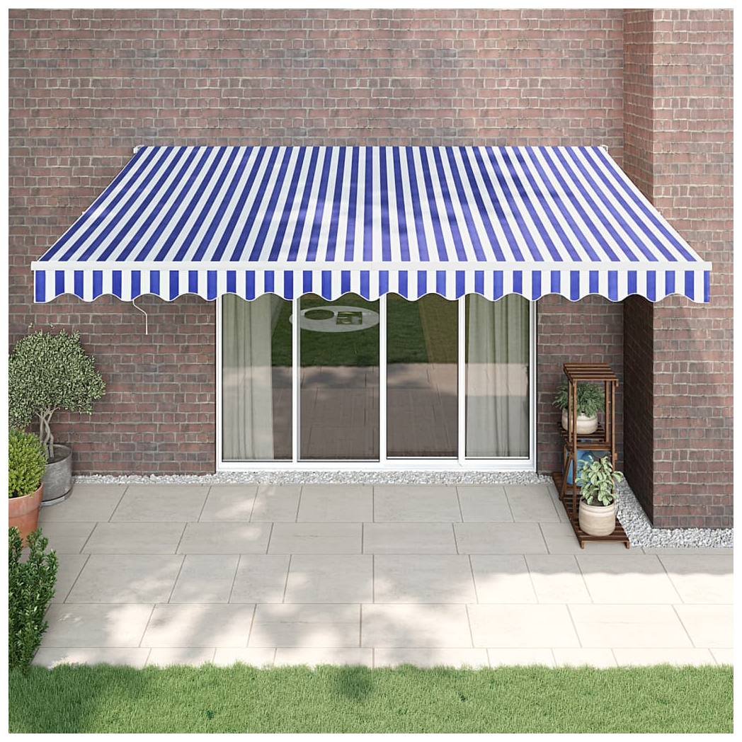 Retractable Awning Blue and White 4.5x3 m Fabric and Aluminium