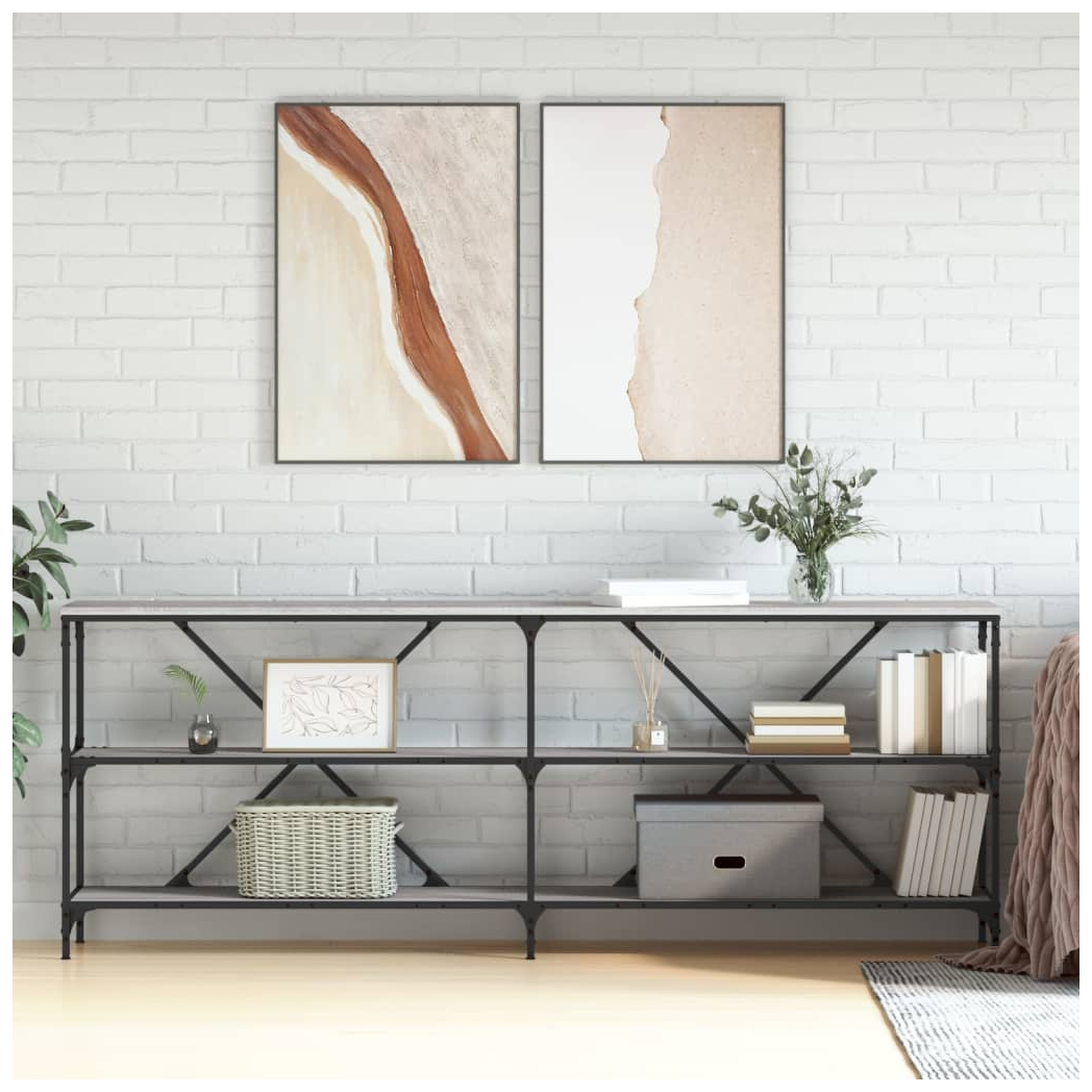 Console Table Grey Sonoma 200x30x75 cm Engineered Wood and Iron