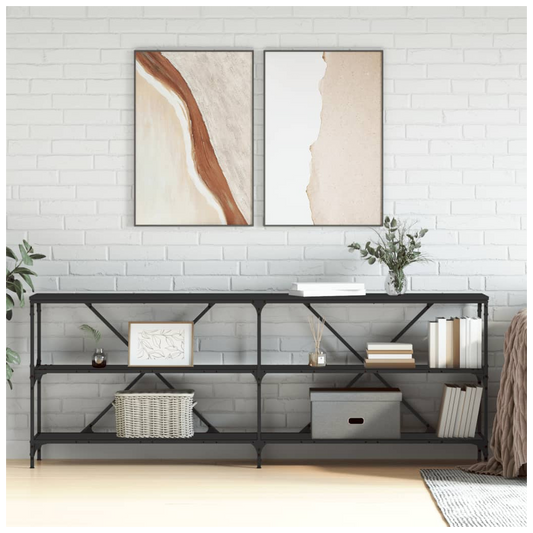 Console Table Black 200x30x75 cm Engineered Wood and Iron