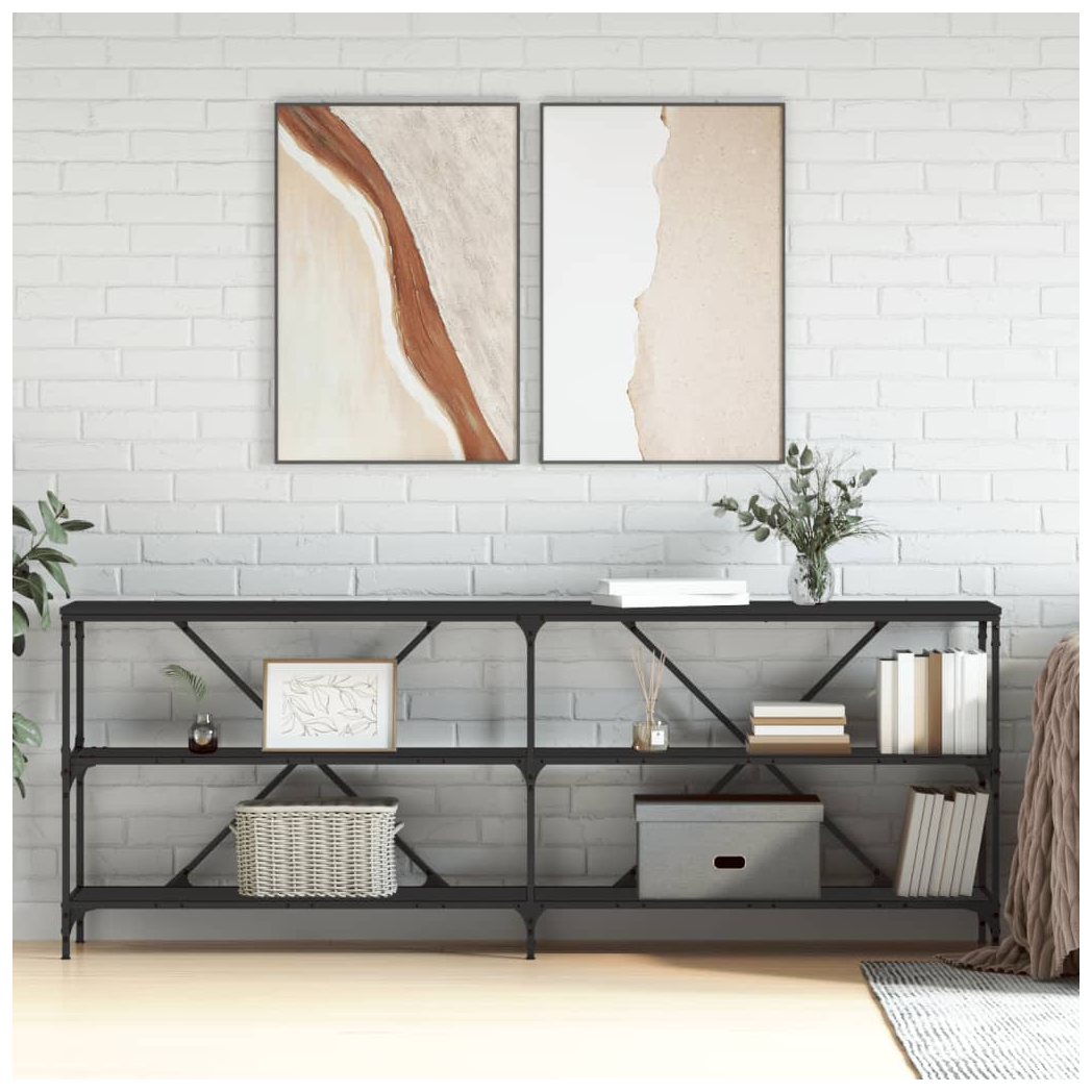 Console Table Black 200x30x75 cm Engineered Wood and Iron