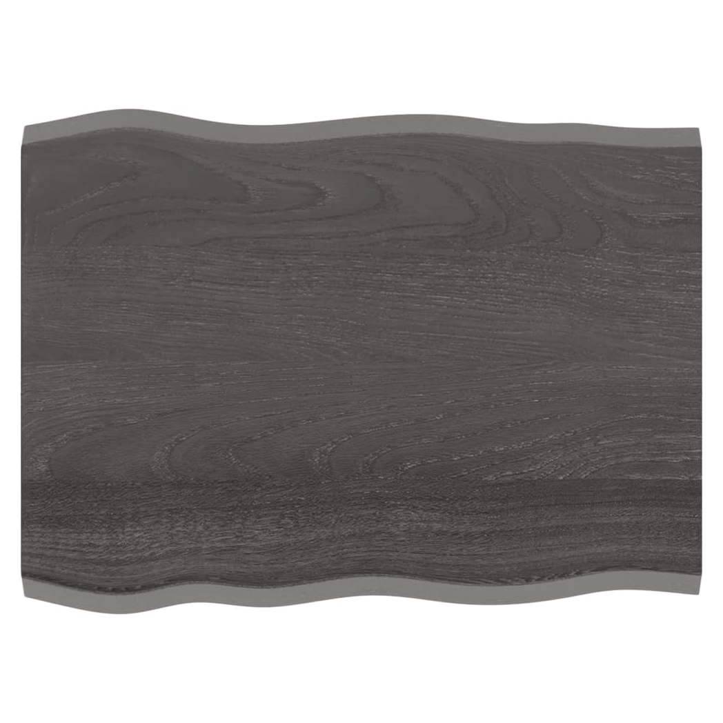 Table Top Dark Brown 80x60x2 cm Treated Solid Wood Oak Live Edge