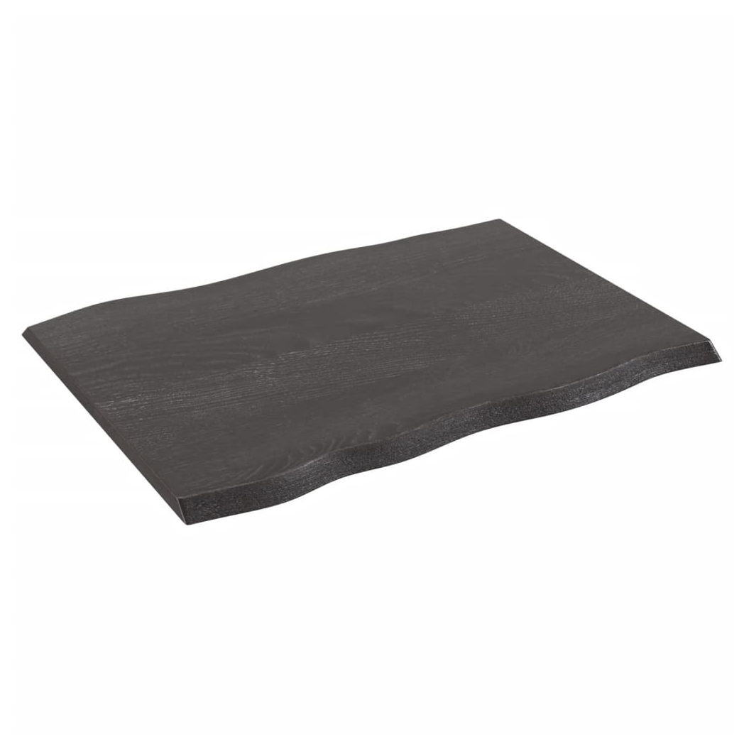 Table Top Dark Brown 80x60x2 cm Treated Solid Wood Oak Live Edge