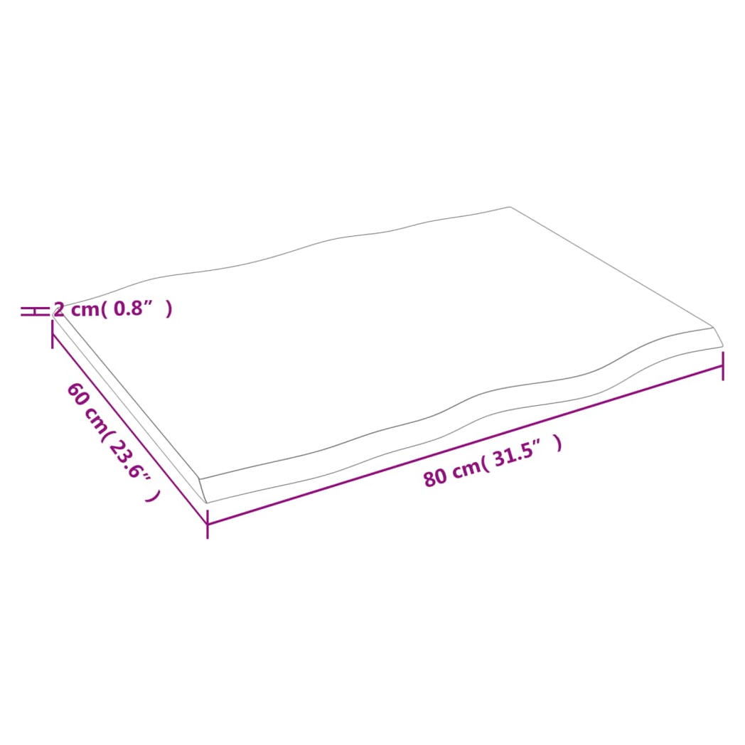 Table Top Dark Brown 80x60x2 cm Treated Solid Wood Oak Live Edge